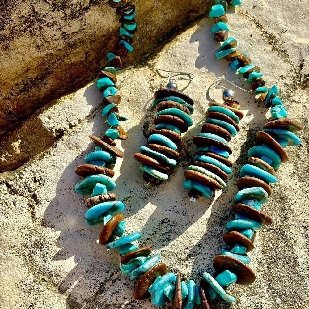 Necklace 22 inch and Earrings set Turquoise and Tigers Eye Sterling NEW